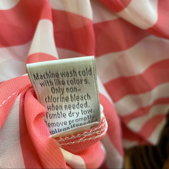 LC Lace Peterpan Collar Horizontal Coral Stripe Button Long sleeve XL Blouse - Picture 6 of 9